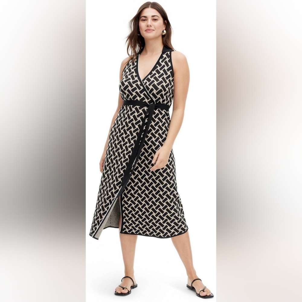 NWOT DIANE VON FURSTENBERG Collared Sleeveless Vintage Sweaterknit Wrap Dress